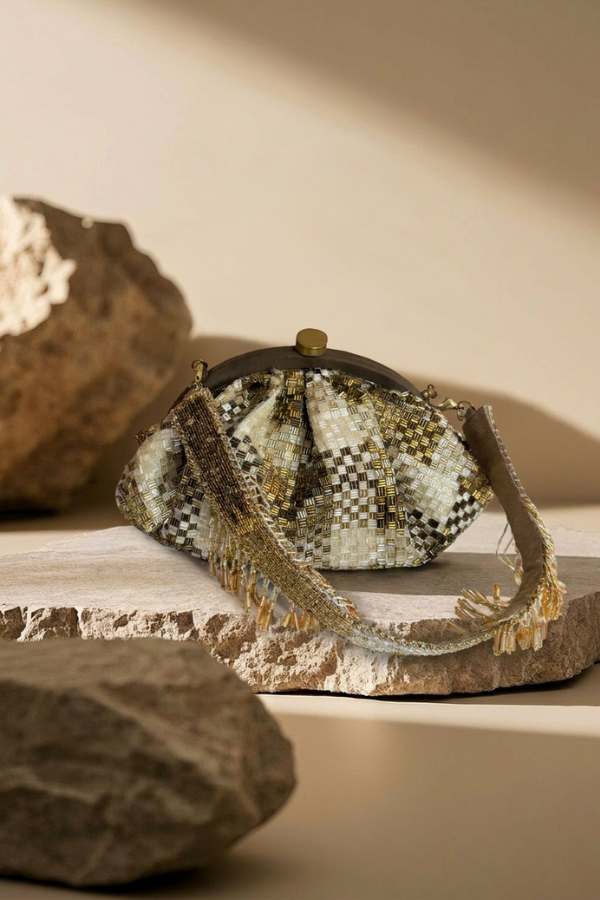 Golden Beaded Dome Clutch