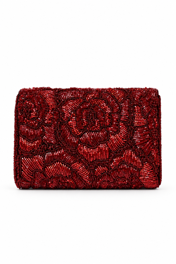 Crimson Floral Beaded clutch