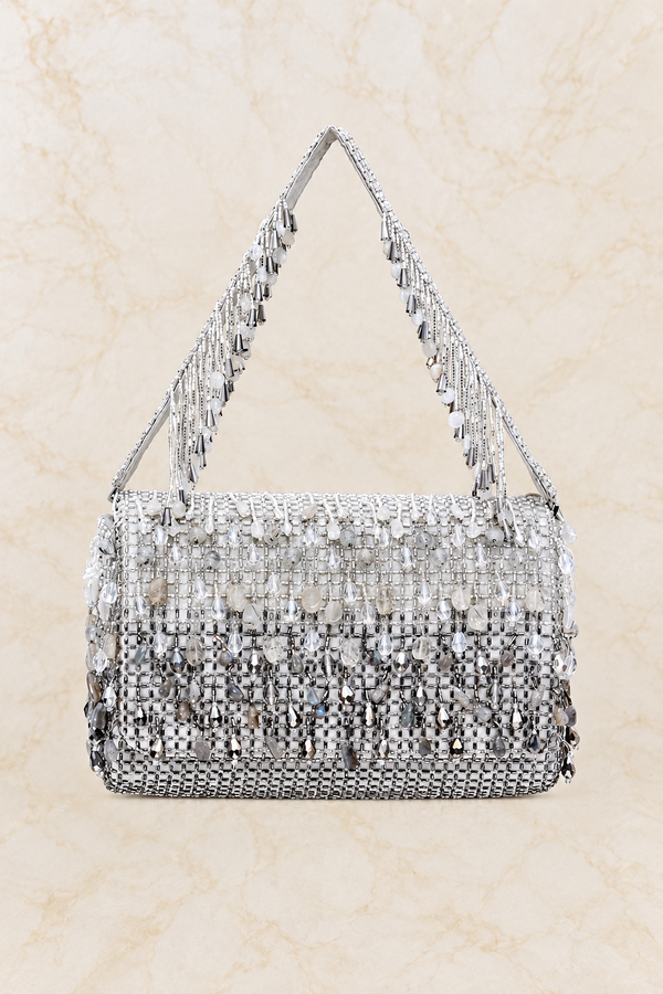 Silver Beaded Shoulder Bag