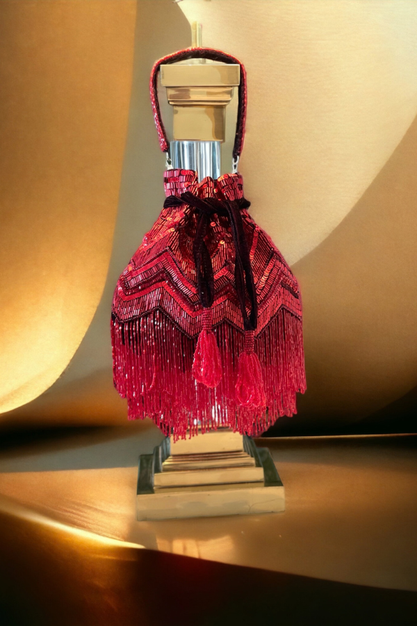 Crimson Fringe Clutch